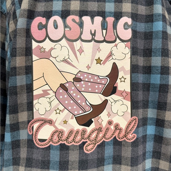 Weatherproof Tops - Weatherproof Vintage Upcycled Flannel Shirt, Size Medium, Cosmic Cowgirl Western